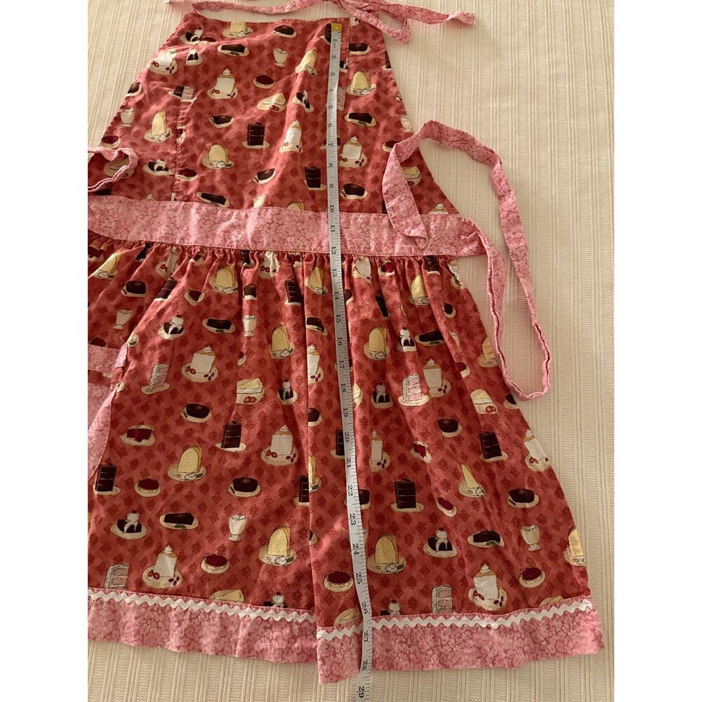 Boojiboo Pink Dessert Pattern Ruffle Apron Floral Accent Ric Rac Hem Cottagecore - Picture 4 of 5